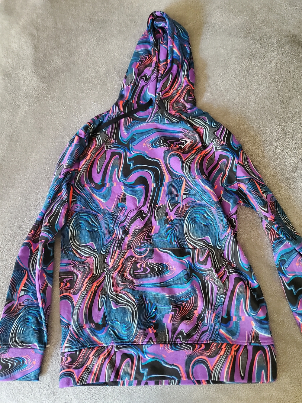 Gymshark Girls Pullover Hoodie in Purple, Blue, Black Swirl Print